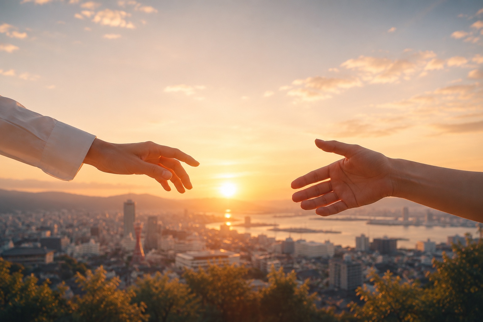 夕暮れの神戸の街